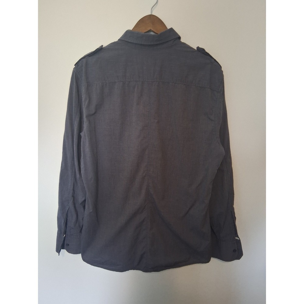 Military American Rag Cie Button Down Shirt Men L Grey Epaulette Roll Tab Sleeve - Picture 2 of 7